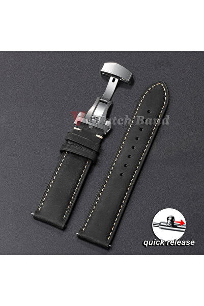 Choice 18mm Black-Silver Genuine Calfskin Leather Watchband for Business Watc...