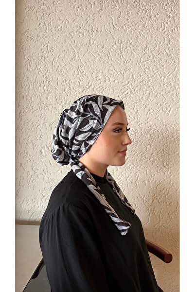 Anatolye Gray Black Branch Pattern Bamboo Scarf Bonnet