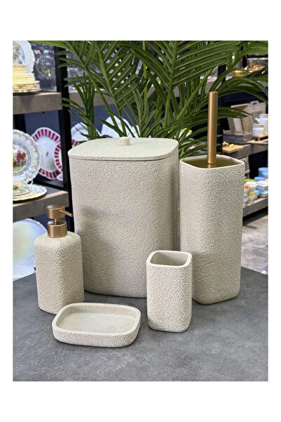 Doğudeko Luxury Polyurethane Berra 5-Piece Bathroom Set Beige