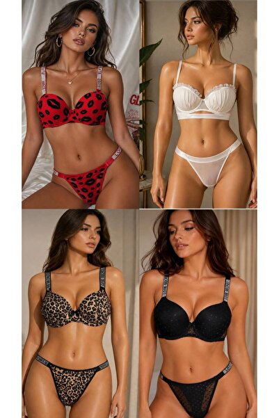 MADAME DREAM LOVE SECRET 4'LÜ SÜTYEN KÜLOT TAKIM SETİ -SİYAH,BEYAZ,KIRMIZI,LE...