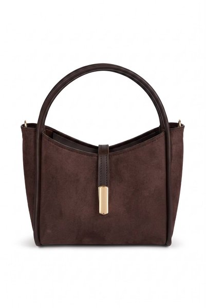 ROYAL LADYS Bitter Brown Suede Detailed Clip-On Women's Shoulder and Crossbody Bag - with Chain Strap