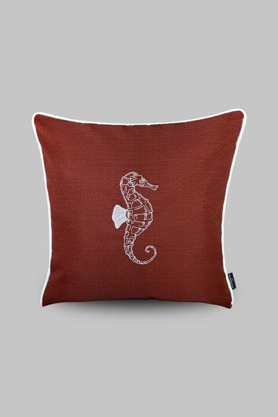 VISIONARIO Embroidered Seahorse Patterned Decorative Piping Edged Water Repel...