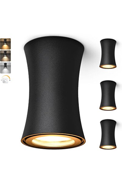 YindaLux Set de 4 spoturi LED aplicate, negre, IP44, reglabile, 3000K/4000K/6...
