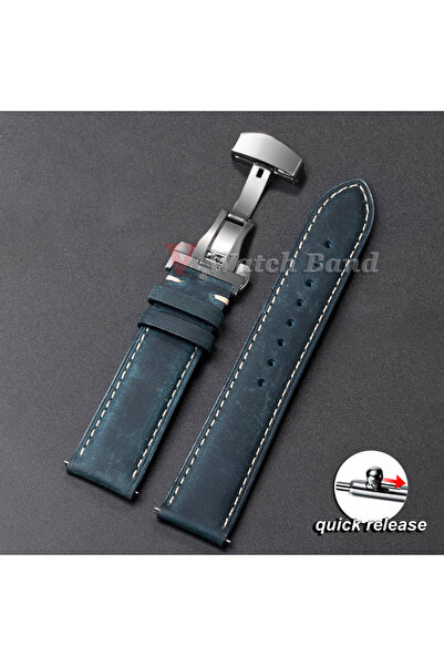 Choice 18mm Blue-Silver Genuine Calfskin Leather Watchband for Business Watch...