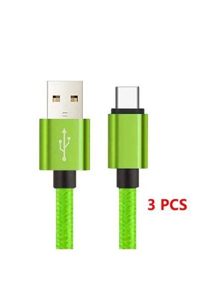 Choice 1 متر أخضر 3 قطع كابل USB A إلى كابل Type C لمزامنة التاريخ 3A كابل شح...