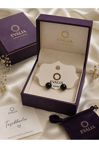 EVALIA Siyah İnci Küpe - Paslanmaz Çelik İnci Top Küpe