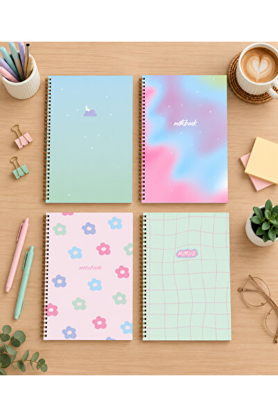 lin notebook A4 21x30 cm 4’lü Spiral 2 Çizgili 2 Kareli Defter Seti - 80 Yapr...