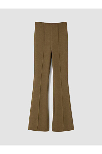 LC Waikiki Khaki High Waist Flared Women's Trousers