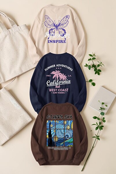 uyguntarz Unisex Mixed Printed Crew Neck Sweatshirt Set – Pack of 3