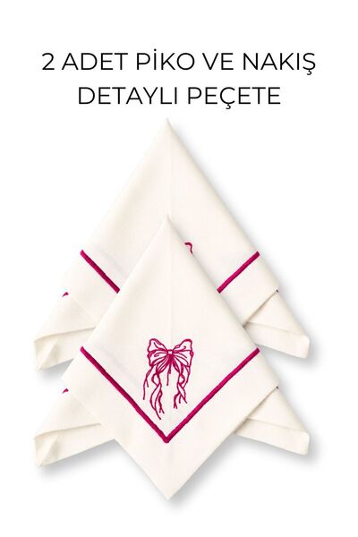 Elegancembroidery 2-Piece Bowknot Embroidered Fabric Napkin – 40X40 cm Fuchsi...