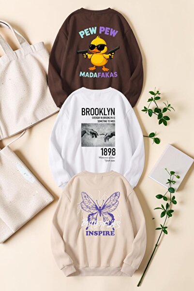 uyguntarz Unisex Mixed Printed Crew Neck Sweatshirt Set – Pack of 3