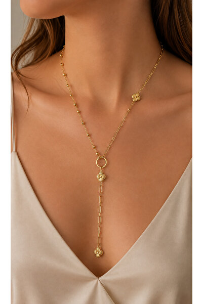 Merishe Jewerly Clover Patterned Gold Stainless Steel Y Necklace