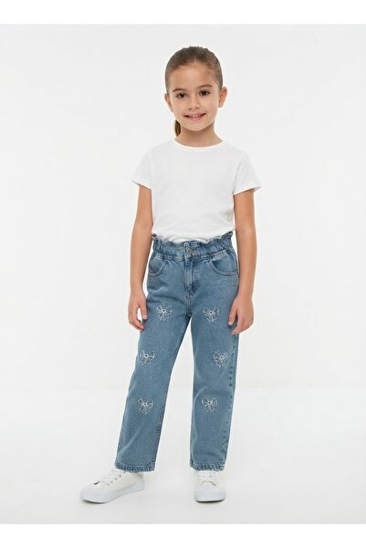gülerçocuk Girl's Jeans with Elastic Waist and Bow
