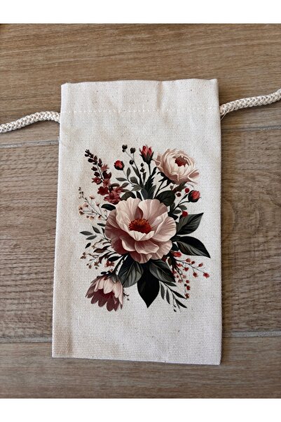 BİLGENS BUTİK Cotton Raw Fabric Flower Figured Mobile Phone Bag