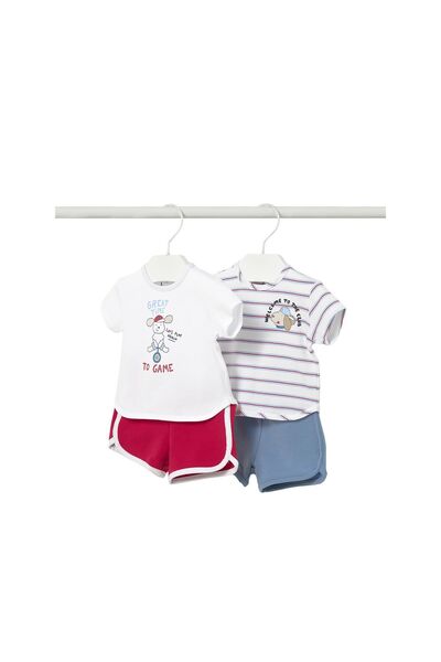 MAYORAL Set băieți 2 tricouri și pantaloni scurți 1627 Alb