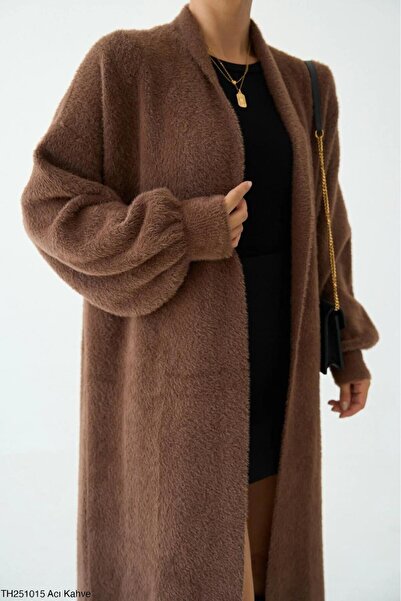 De Pose Women's Oversize Balloon Sleeve Long Knitwear Cardigan, Stone, Beige,...