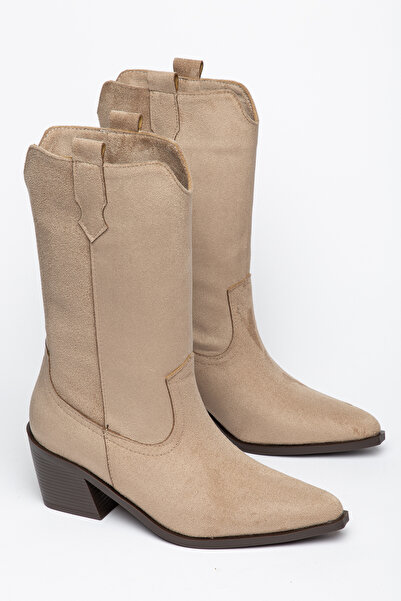 Generic Brand Mink Suede Western Cowboy Brown Sole Mid-Height Boots