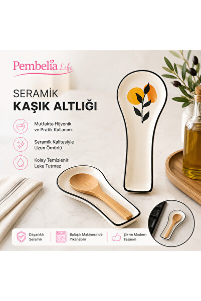 Kitchen Pembelia Desenli Seramik Kirli Kaşıklık-Tezgah Üstü Kepçe Kirli Kaşık Altlığı El yapımı Özel Tasarım Kaşıklık Kaşık Altlık Düzenleyici