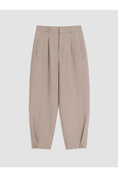 LC Waikiki Beige High Waist Pleated Women's Fabric Trousers