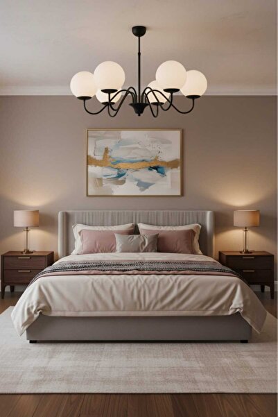 BSA LIGHTING GLOBE 6'LI SİYAH MODERN AVİZE ( BEYAZ GLOP CAMLI)