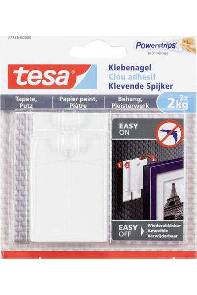 Tesa Ticaret Tesa Γάντζος Κουζίνας με Αυτοκόλλητο Λευκό 2 τεμάχια 77776-00000-00