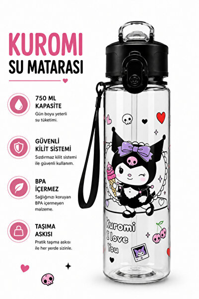 monthiron Phenomenal Kuromi Water Bottle with Straw, 750 Ml, Large Size, with...
