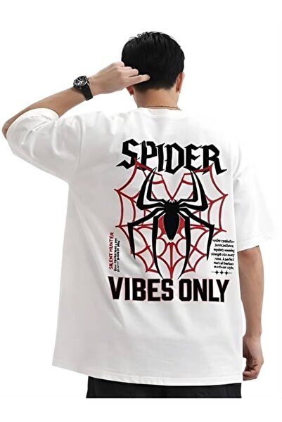Minga London Tricou oversize cu imprimeu pe spate, alb, cu tematică Spider Vi...