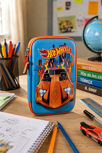 HOT WHEELS Eva Kalem Çantası HW-7785 Büyük Turuncu Kalem Kutusu Okul Kalemliği Kırtasiye Çantası