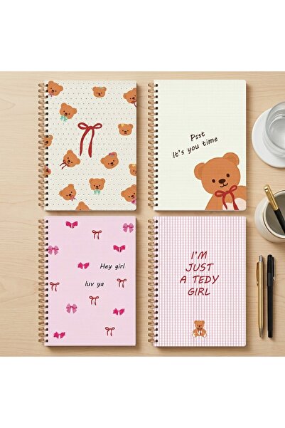 lin notebook A4 21x30 cm 4’lü Spiral 2 Çizgili 2 Kareli Defter Seti - 80 Yapr...