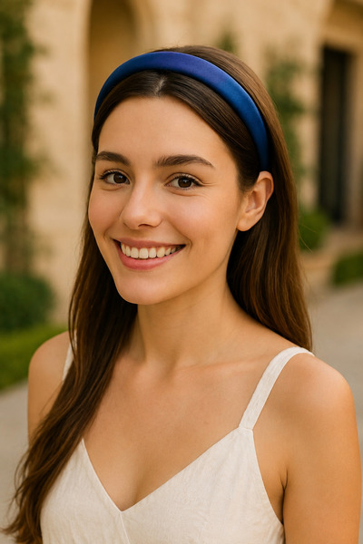 ByMerve Bym Saks Blue Satin Thin Soft Women's Hair Crown Daily Stylish Accessory