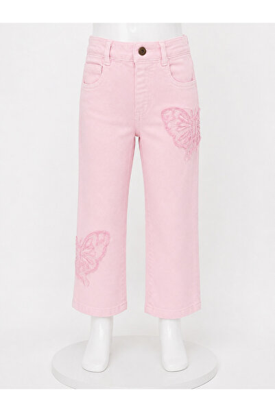 ZY KIDS KIZ BEBEK ÇOCUK KELEBEKLİ PEMBE TASARIM DENİM PANTOLON