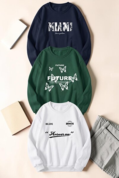 uyguntarz Unisex Mixed Printed Crew Neck Sweatshirt Set – Pack of 3