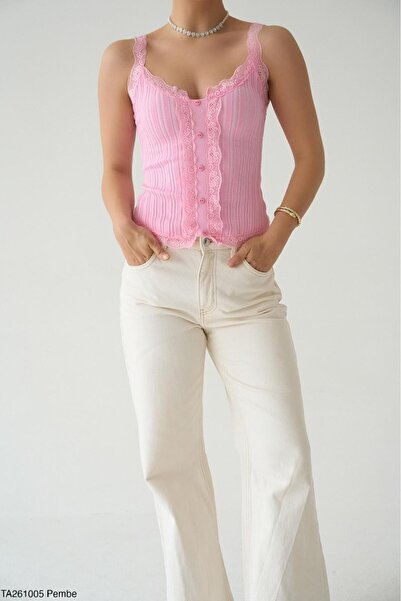 Lupies Women's Button Detailed Lace Knitwear Undershirt