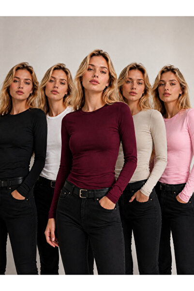 POLYMOOD Set of 5 95% Cotton Crew Neck Sweatproof Breathable Long Sleeve Body...