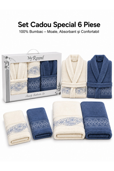 My Rosent Set Cadou Special 6 Piese – 2 Halate de Baie L-XL + 2 Prosoape de F...