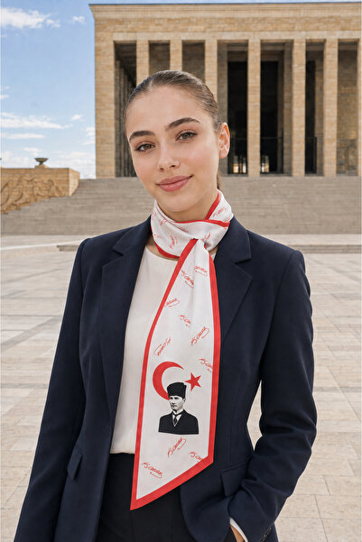 tarzınısec Ataturk White Red Signed Turkish Flag 85X25Cm Tie / Scarf / Foulard