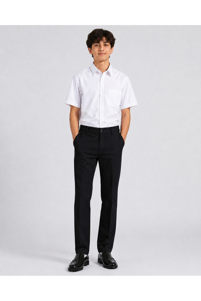 nacar çarşı Men's High School School Trousers Linen Look Classic Cut Black
