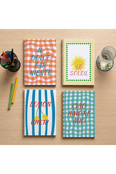 lin notebook A4 21x30 cm 4’lü Spiral 2 Çizgili 2 Kareli Defter Seti - 80 Yapr...