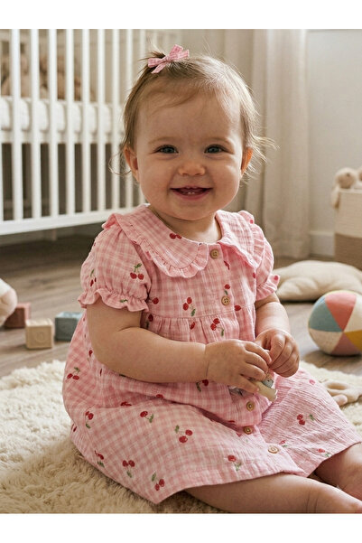 Genel Markalar YAKA DETAYLI PEMBE KIZ BEBEK ELBİSE