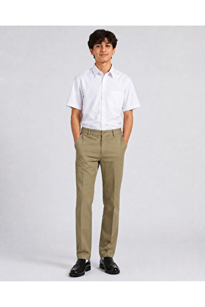 nacar çarşı Men's High School School Trousers Linen Look Classic Cut Beige