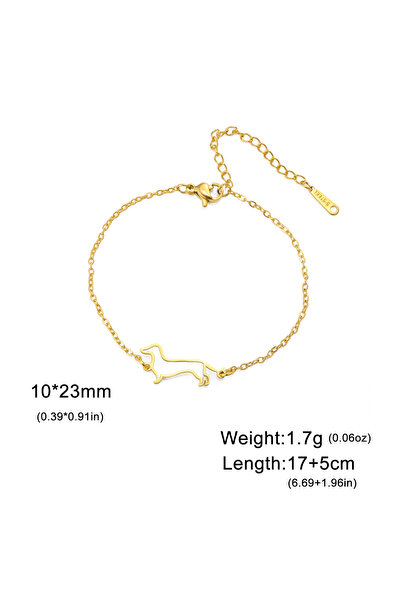Choice13 17-22cm Gold color E Cute Dachshund Dog Stainless Steel Bracelet for...