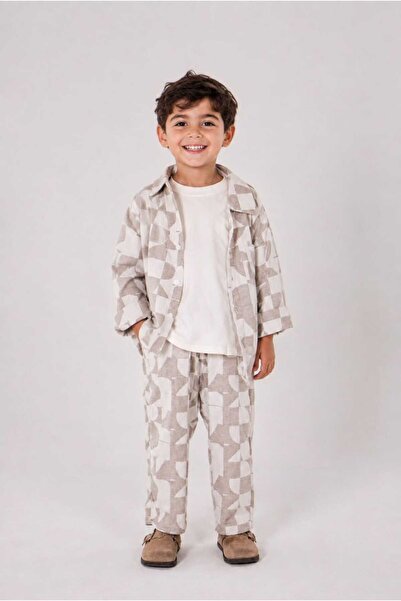 kidsense Boy's Patterned 100% Cotton Linen Look 3-Piece Set
