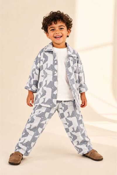 kidsense Boy's Patterned 100% Cotton Linen Look 3-Piece Set