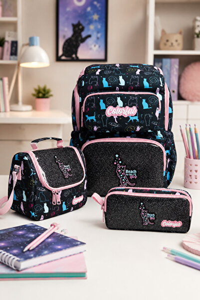 Catwins Girl's 3-Piece School Bag Set - Backpack, Lunch Bag, Pencil Case