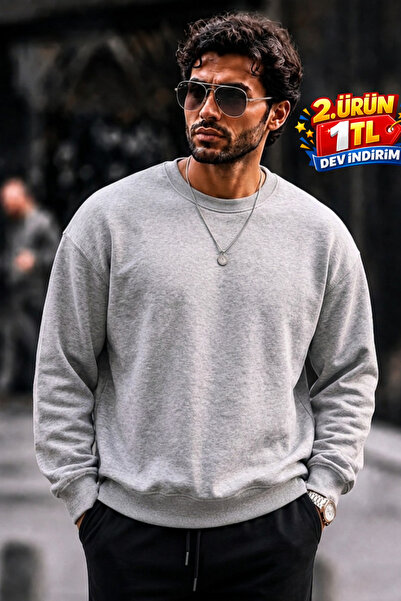 DAMGA JEANS سويت شيرت رجالي منسوج سميك باللون الأحمر والرمادي