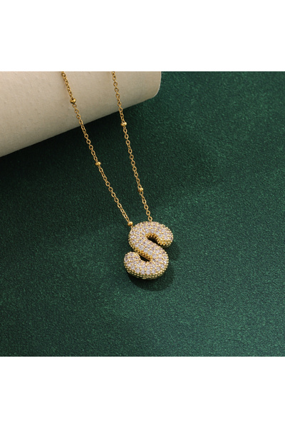Choice15 S New Luxury Zircon Crystal 26 English Letters Stainless Steel Neckl...