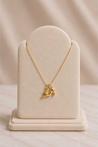 mdm style Minimal Stretchy Gold Necklace with Cat Figure