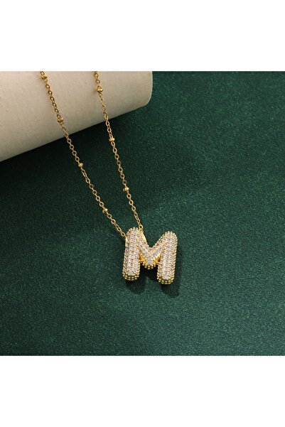 Choice21 M New Luxury Zircon Crystal 26 English Letters Stainless Steel Neckl...