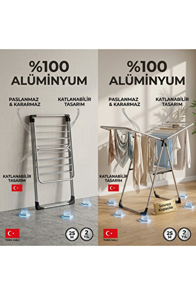 KAPLANBABA Acero %100 Alüminyum Kanatlı Çamaşır Askılığı - Paslanmaz Kararmaz...