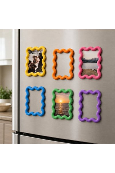 Bezos 3D Baskı 6lı Asorti Renk Dalgalı Magnet Fotoğraf Çerçevesi Seti - Buzdo...